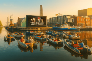 Film kijken vanaf je boot tijdens Jutterhavendagen