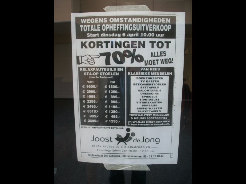 Uitverkoop bij Joost de Jong