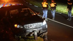 Auto belandt op rij koppalen