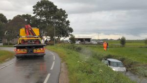 Auto te water in Haringhuizen