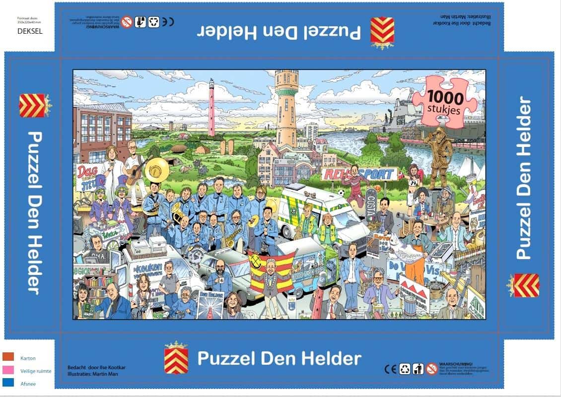 Cartoonpuzzel vol Helderse gezichten binnenkort te koop