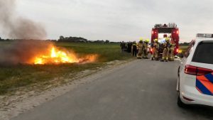 Boerenprotest: hooibaal in brand