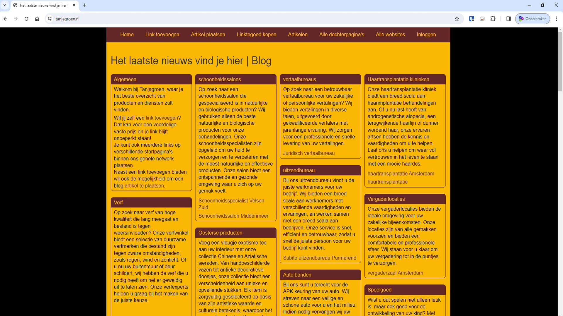 tanjagroen.nl gebruikt als reclamepagina