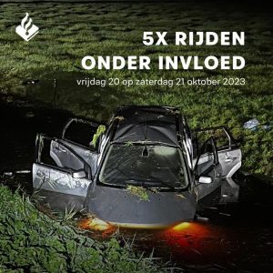 Vier bestuurders onder invloed en één belandt in de sloot